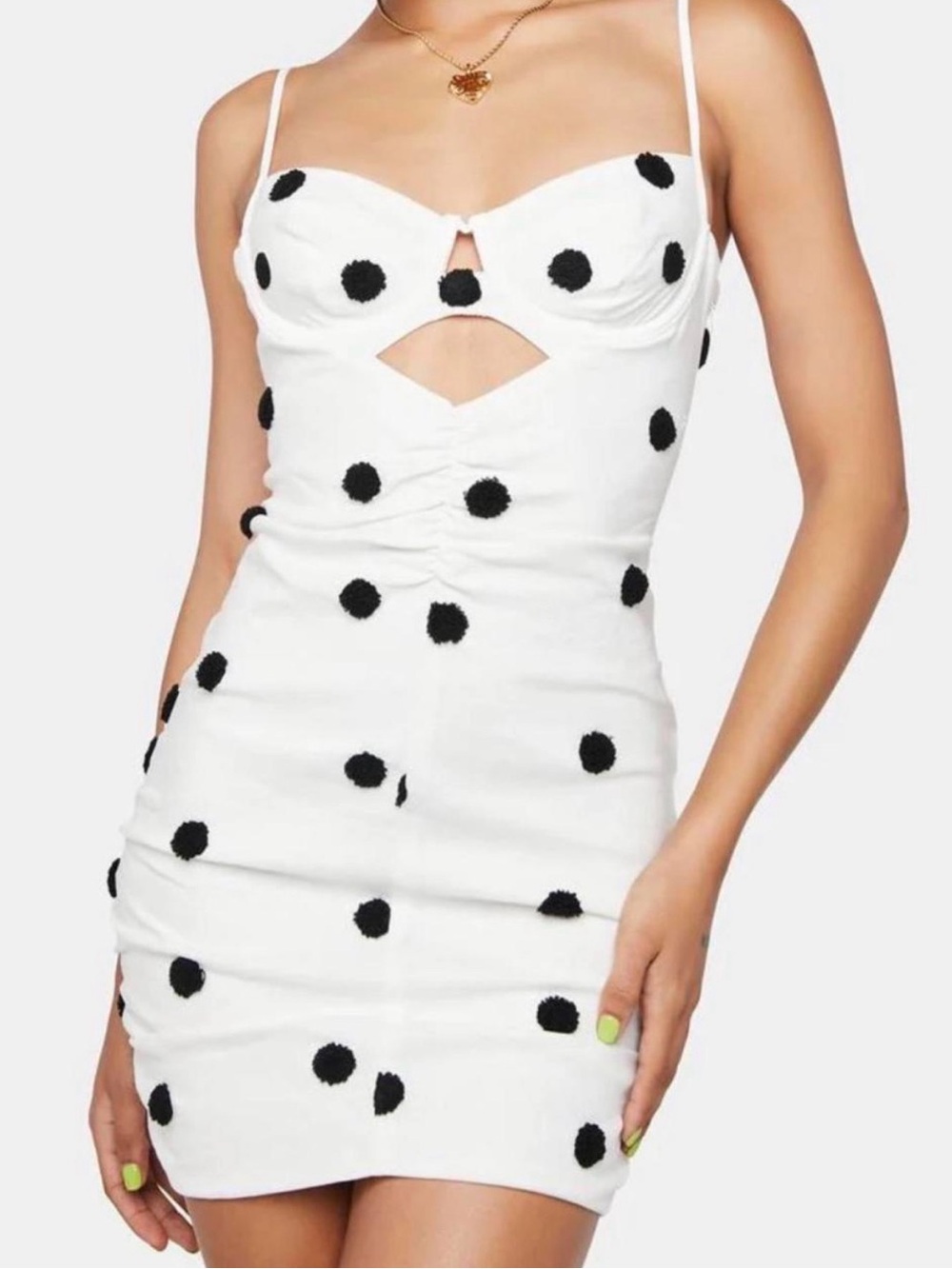 For Love And Lemons White Mini Dress with Black Polka Dots and Cutout